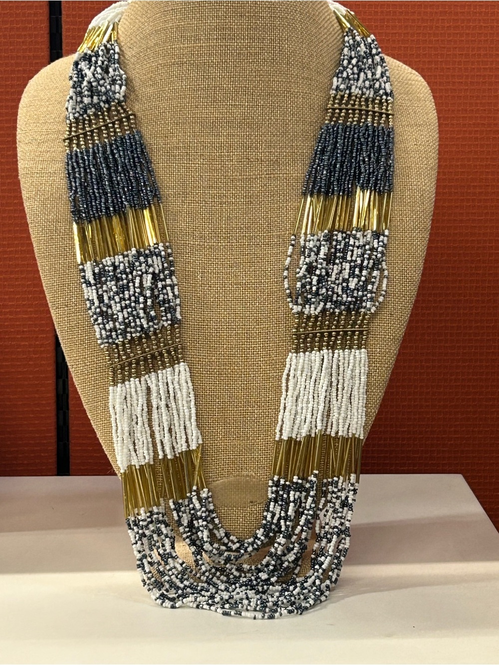 Gorgeous Handcrafted Multi-Strand glass Beaded Necklace opera length